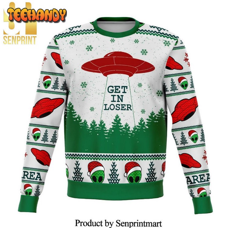 Area 51 Ufo Alien Get In Loser Premium Knitted Ugly Sweater