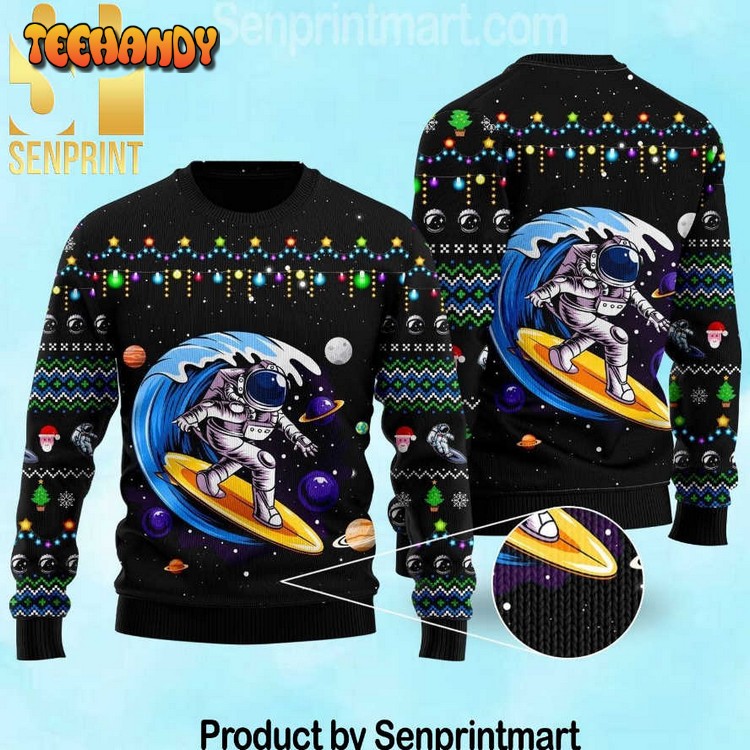 Astronauts Surf On A Surfboard In Space Sweater