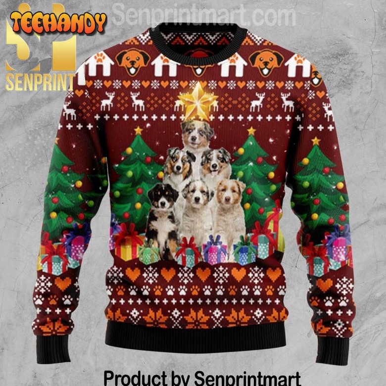 Australian Shepherd Pine Tree Gift Ideas Pattern Ugly Sweater