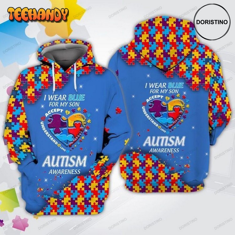 Autism Puzzle I Wear Blue For My Son Autism Awareness Hoodie