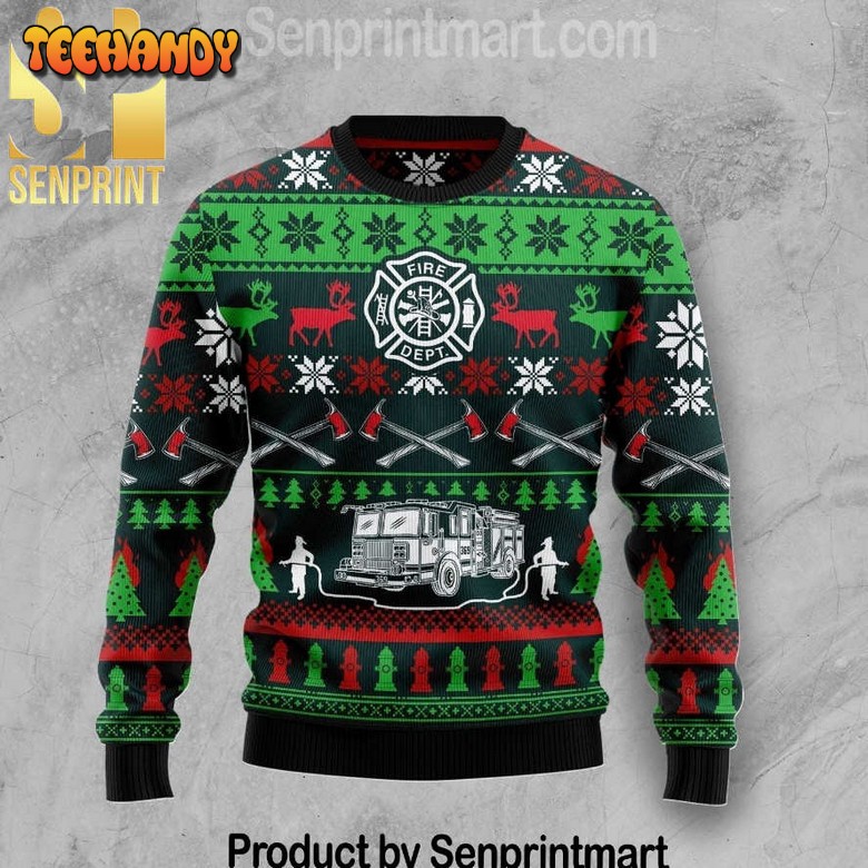 Awesome Firefighter Xmas Time Ugly Christmas Wool Knitted Sweater