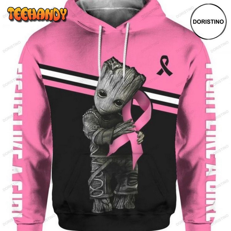 Baby Groot Breast Cancer Awareness All Over Print Hoodie