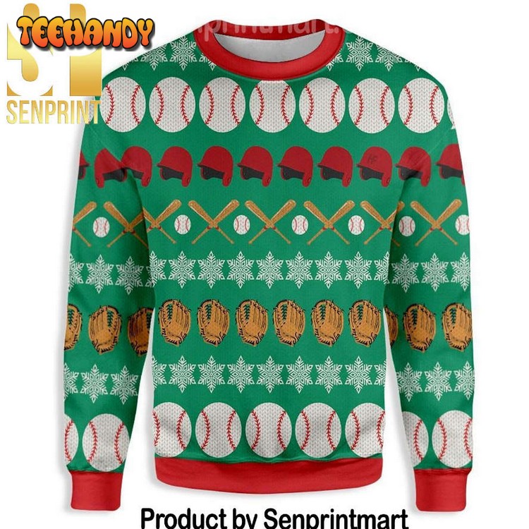 Baseball Pattern Santa Claus Xmas Gifts Full Printed Wool Sweater
