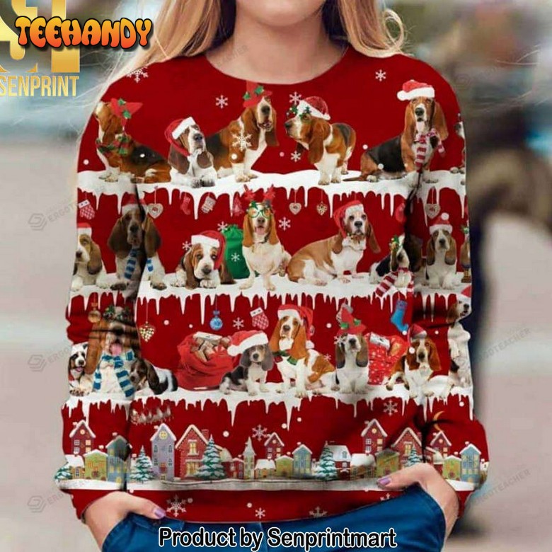 Basset Hound Snow Christmas Ugly Christmas Wool Knitted Sweater