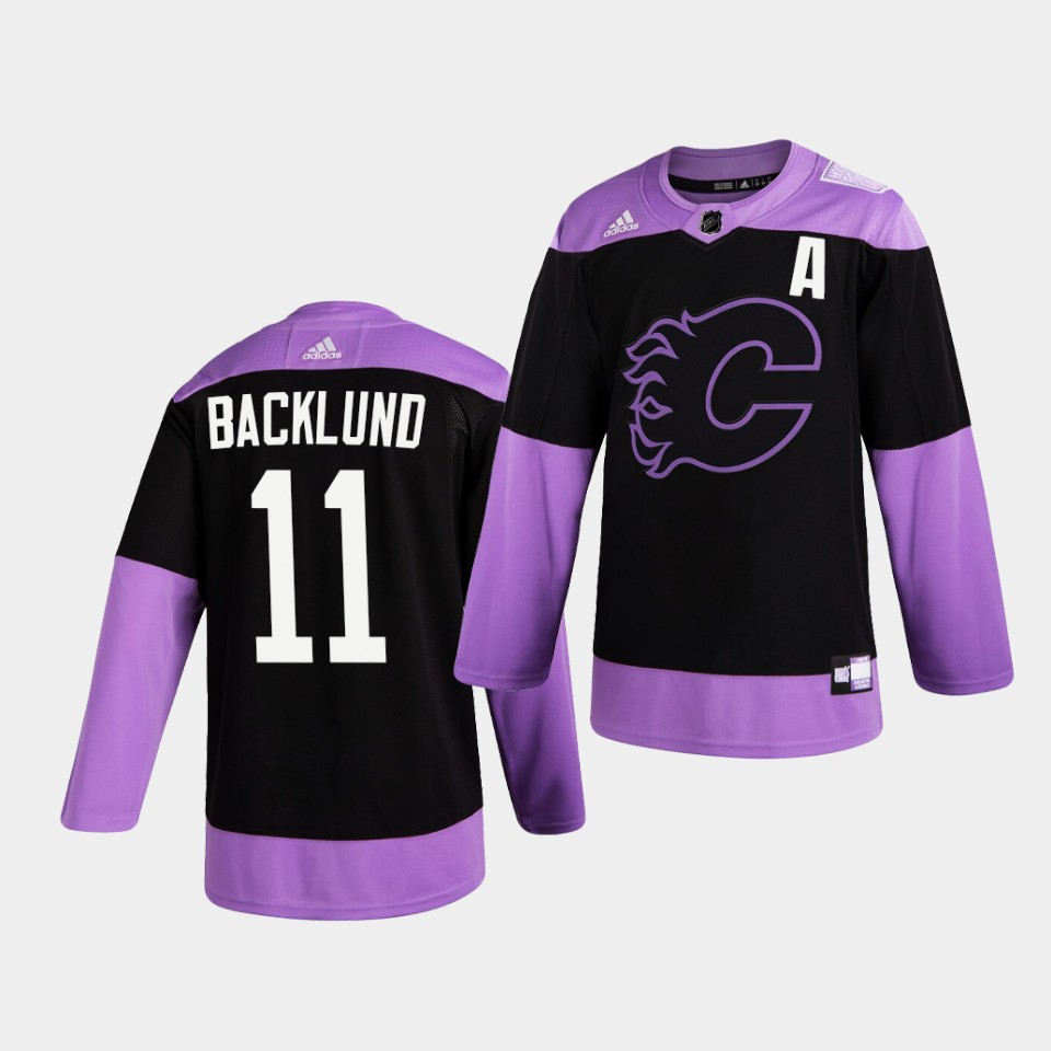 Calgary Flames Mikael Backlund HockeyFightsCancer Purple Jersey