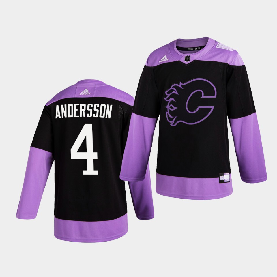 Calgary Flames Rasmus Andersson HockeyFightsCancer Purple Jersey