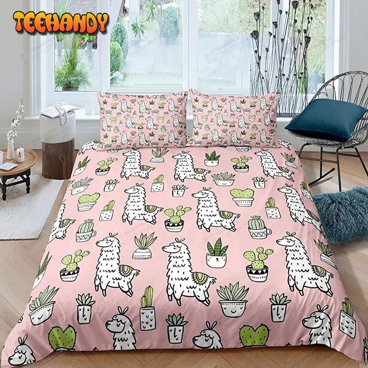 Cartoon Alpaca And Cactus Pattern Bedding Set Bedding Sets