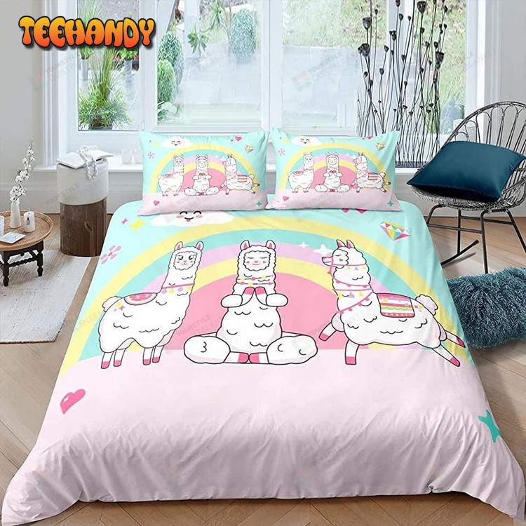 Cartoon Alpaca And Rainbow Bedding Set Spread Comforter