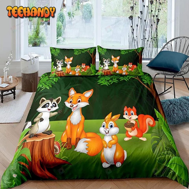 Cartoon Animals Fox Squirrel Raccoon Duvet Cover Bedding Sets