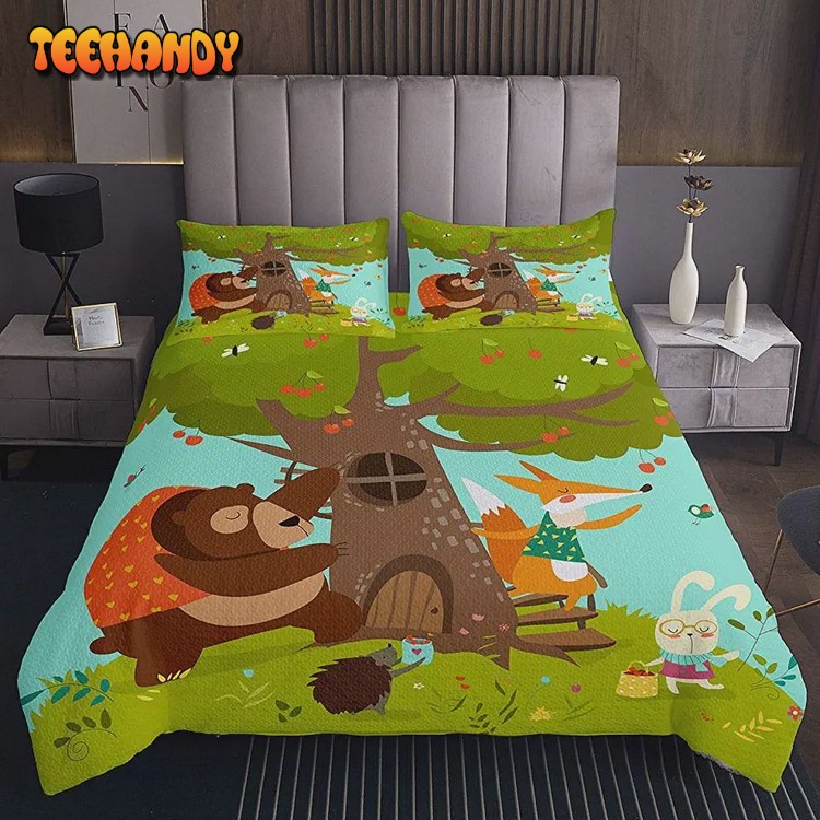 Cartoon Animals In Forest Pattern Bed Sheets Duvet Cover Bedding Sets