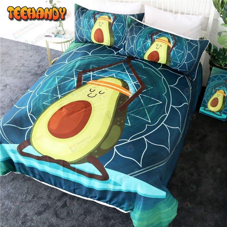 Cartoon Avocado Yoga Bed Sheets Duvet Cover Bedding Set