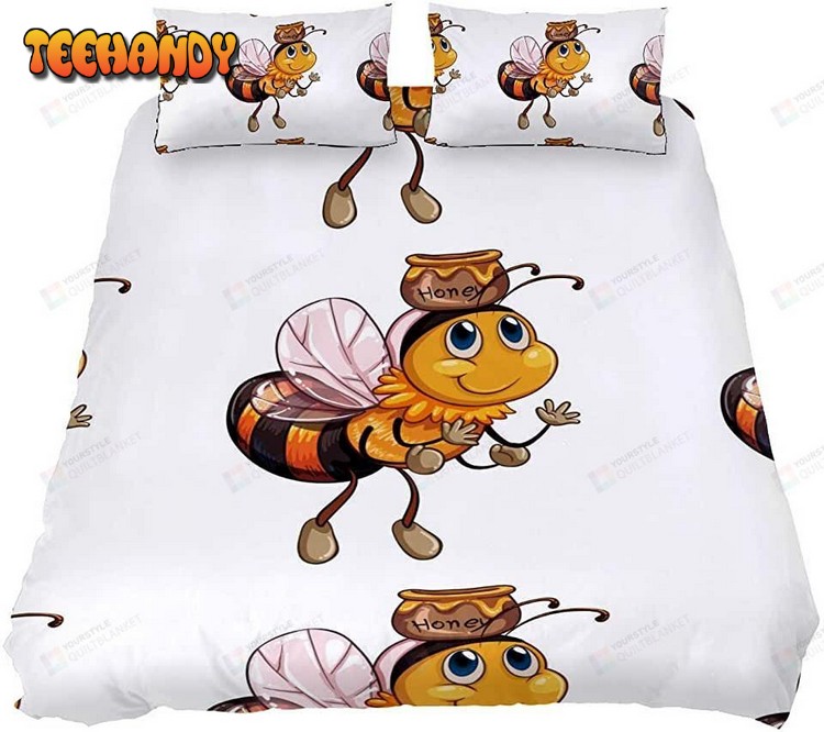 Cartoon Bee Honey Pattern Bed Sheets Duvet Cover Bedding Sets