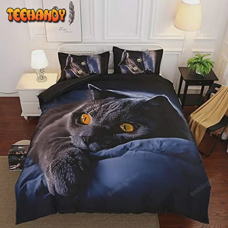 Cartoon Black Cat Twin 3d Navy Animal Printed Bedding Set