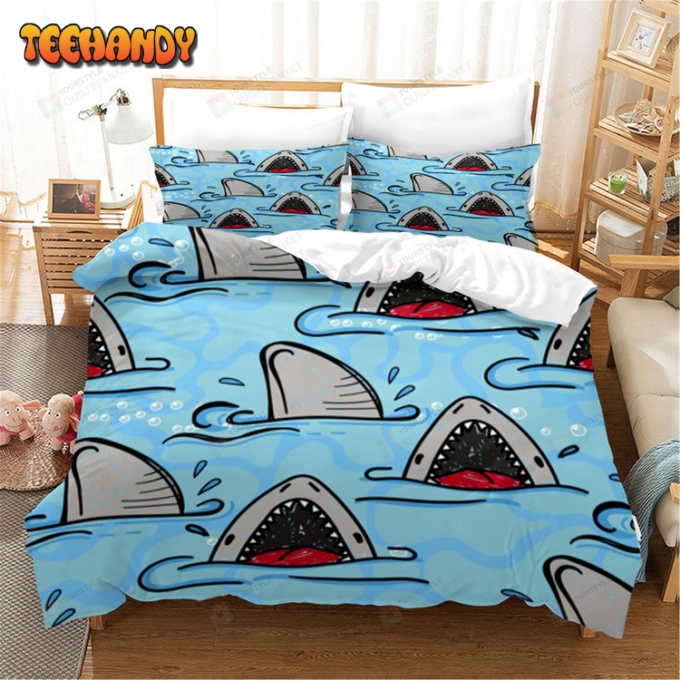 Cartoon Blue Sea Shark Spread Duvet Cover Bedding Sets