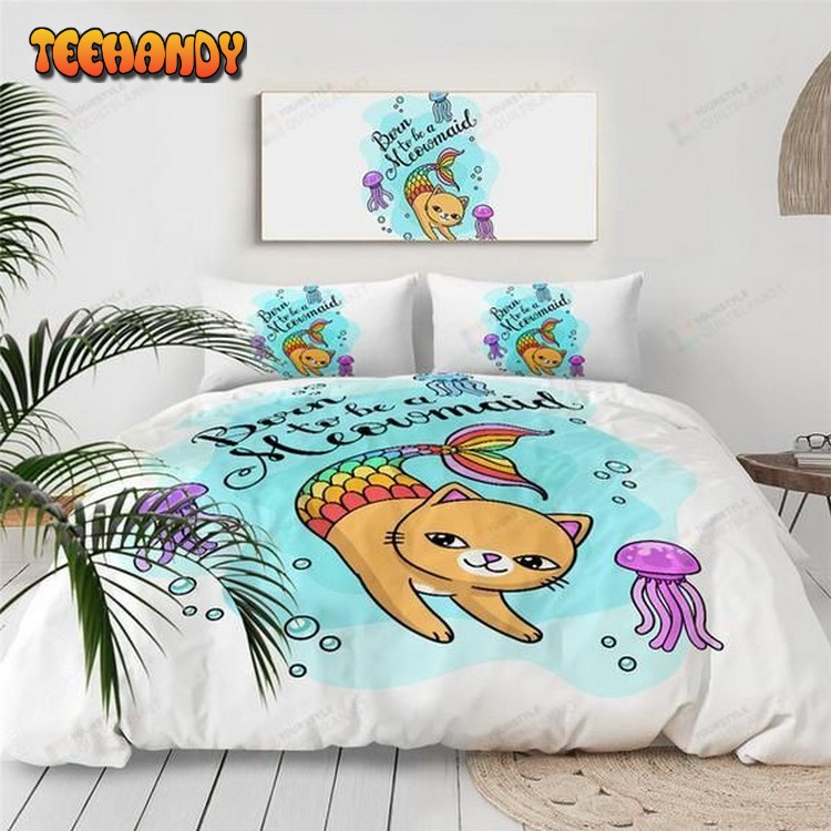 Cartoon Cat Mermaid Cotton Spread Comforter Bedding Sets