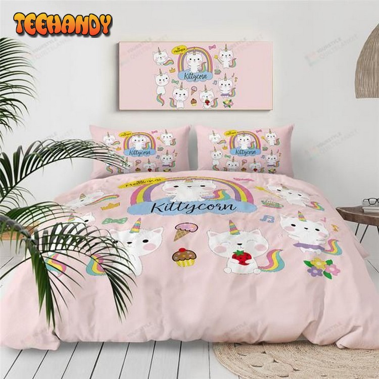 Cartoon Cat With Unicorn Horn Cotton Comforter Bedding Sets