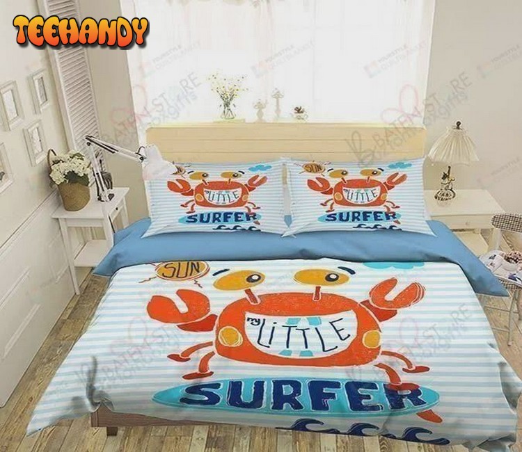 Cartoon Crab Surfer Printed Cotton Spread Comforter Bedding Sets