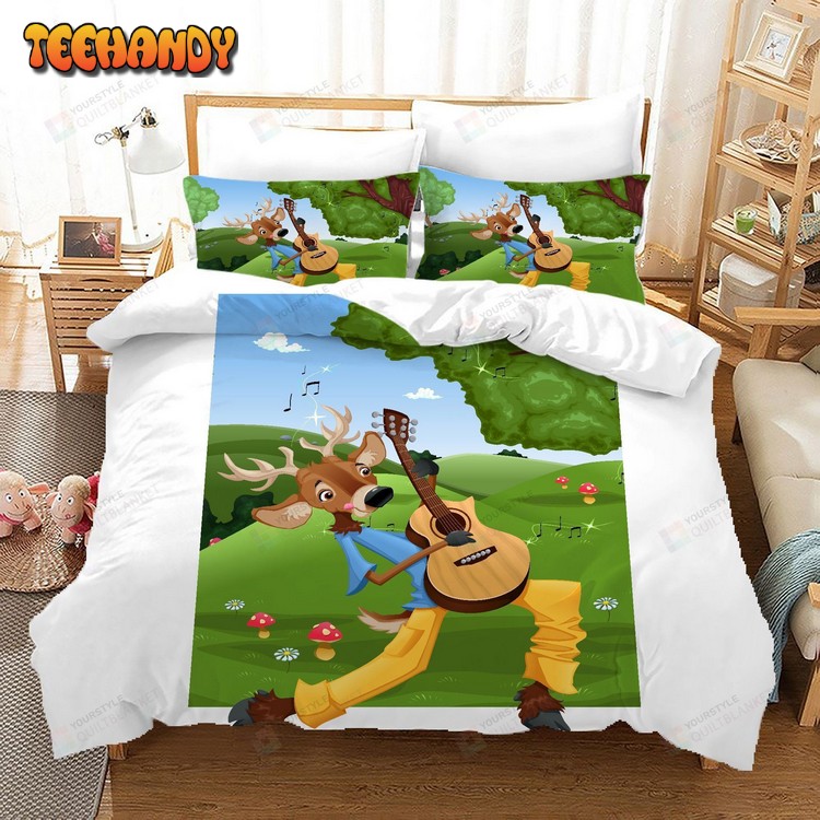 Cartoon Deer Play Guitar Bed Sheets Duvet Cover Bedding Sets