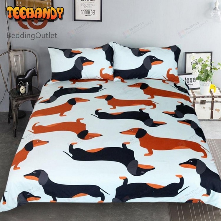 Cartoon Dog Kids Cute Dachshund Et Pet Printed Brown Black Bedding Set