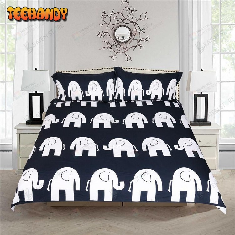 Cartoon Elephant Gray And Blue Duvet Cover Bedding Set