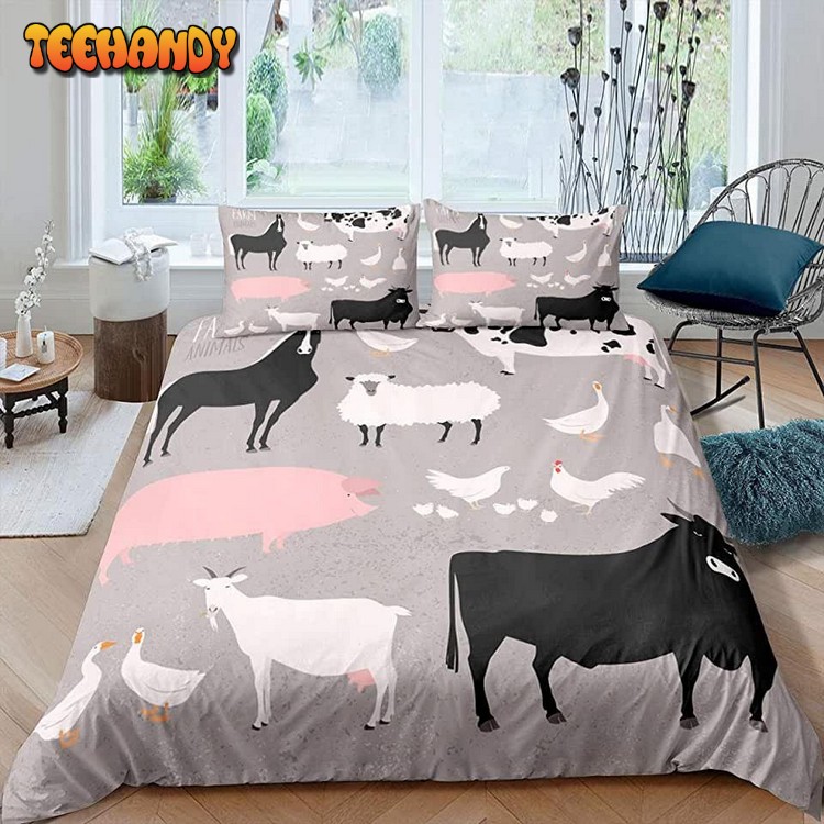 Cartoon Farm Animals Pattern Spread Comforter Bedding Sets