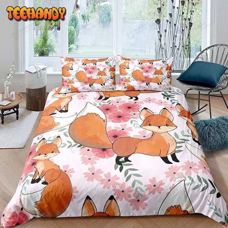 Cartoon Fox With Floral Bed Sheets Duvet Cover Bedding Sets