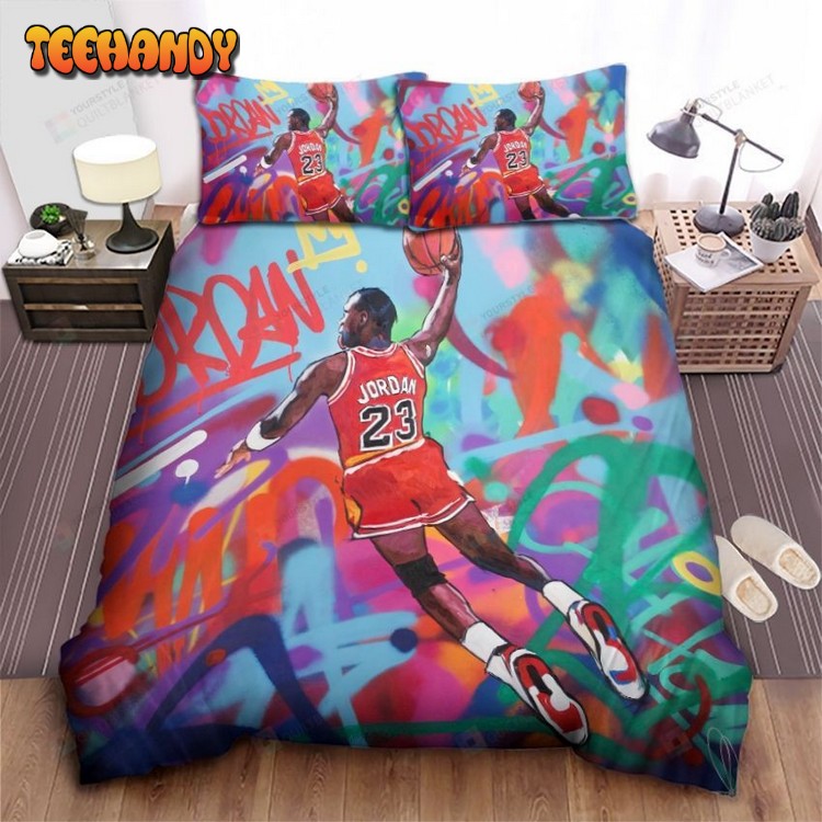 Chicago Bulls Michael Jordan Dunking On Graffiti Theme Bedding Sets