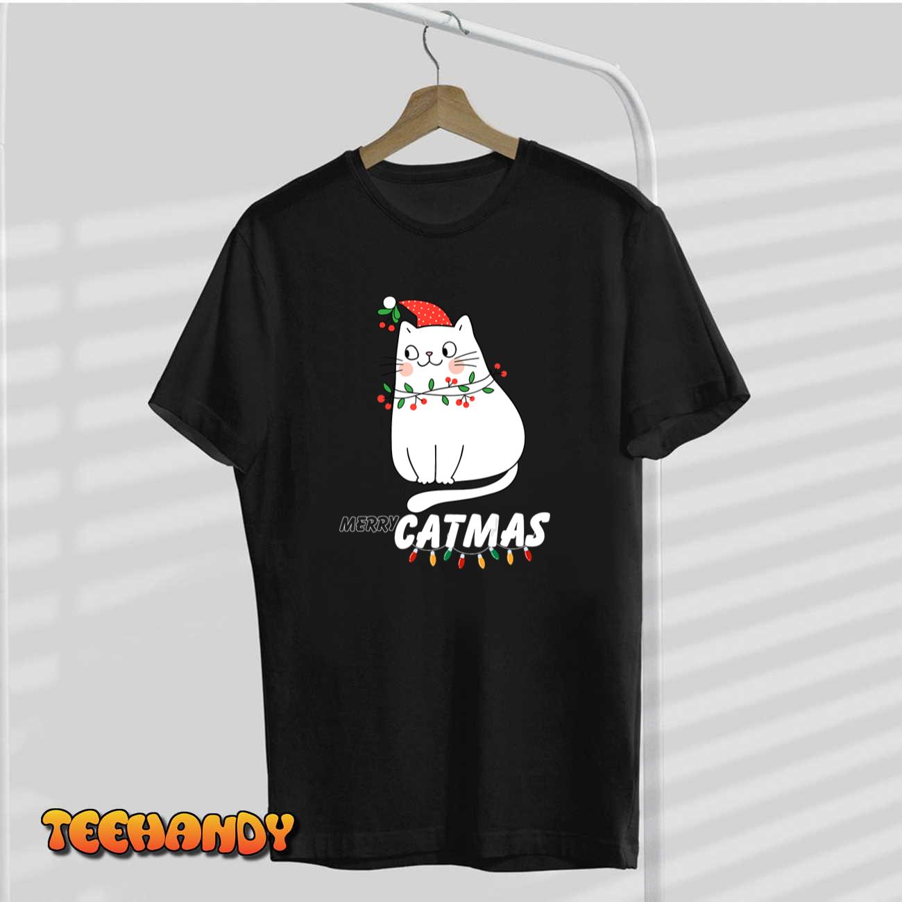 Cute Cat Merry Catmas Christmas Cat Lovers Santa Pajama T-Shirt