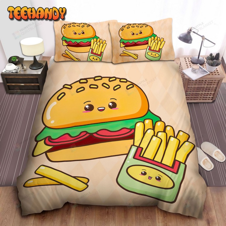 Cute Hamburger And French Fries Cartoon Character Bedding Sets