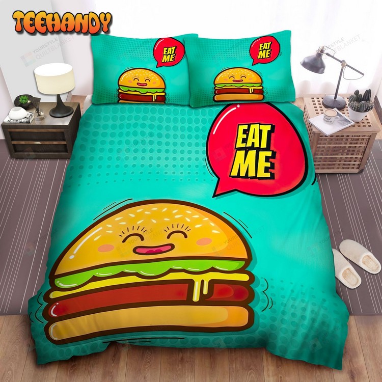 Cute Hamburger Cartoon Character Eat Me Comforter Bedding Sets