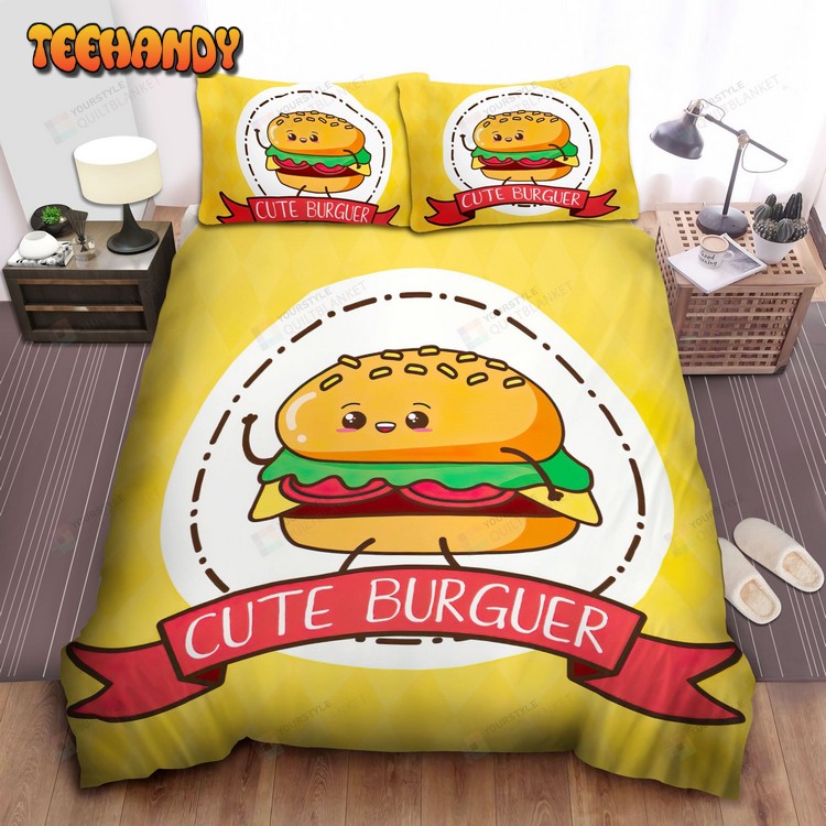 Cute Hamburger Cartoon Character Say Hi Comforter Bedding Sets