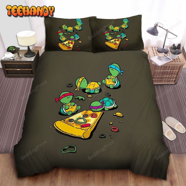 Cute Little Ninja Turtles Eating Pizza Duvet Cover Bedding Sets