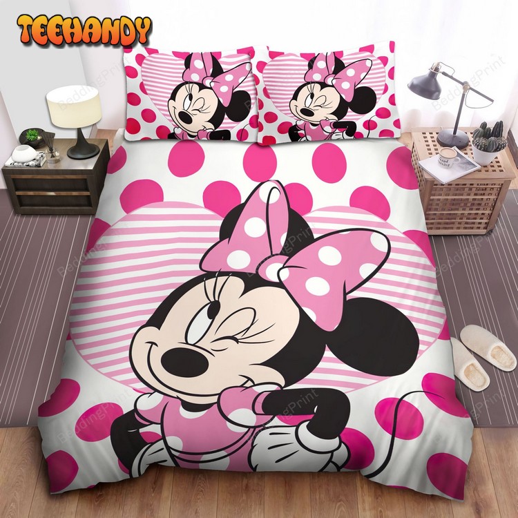 Cute Minnie Mouse Winking Bed Sheets Duvet Cover Bedding Sets