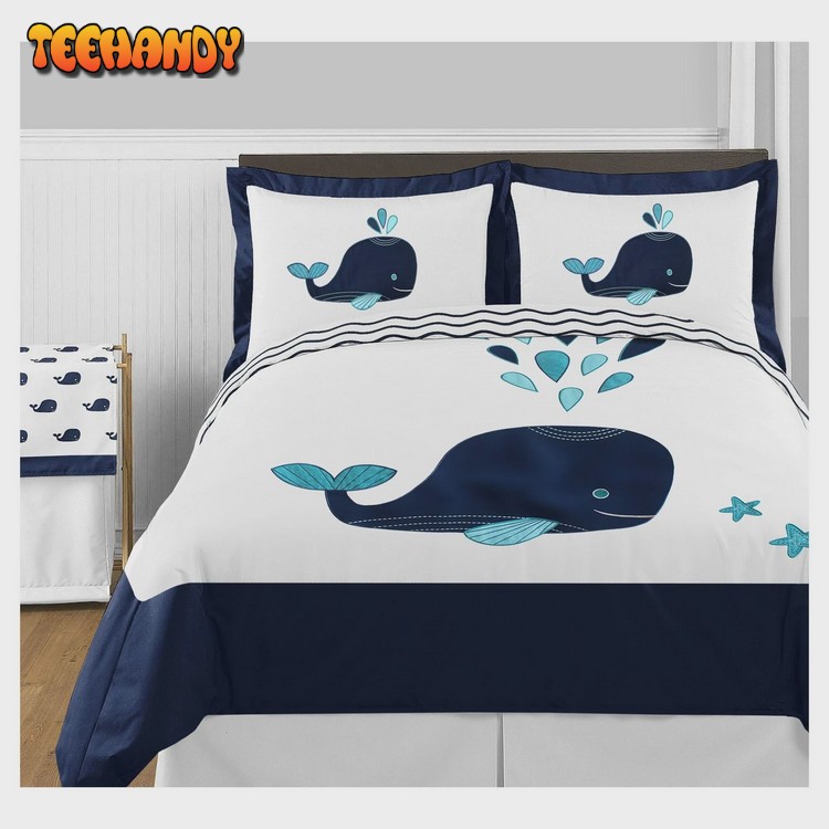 Cute Navy Blue Whale Bed Sheets Duvet Cover Bedding Sets