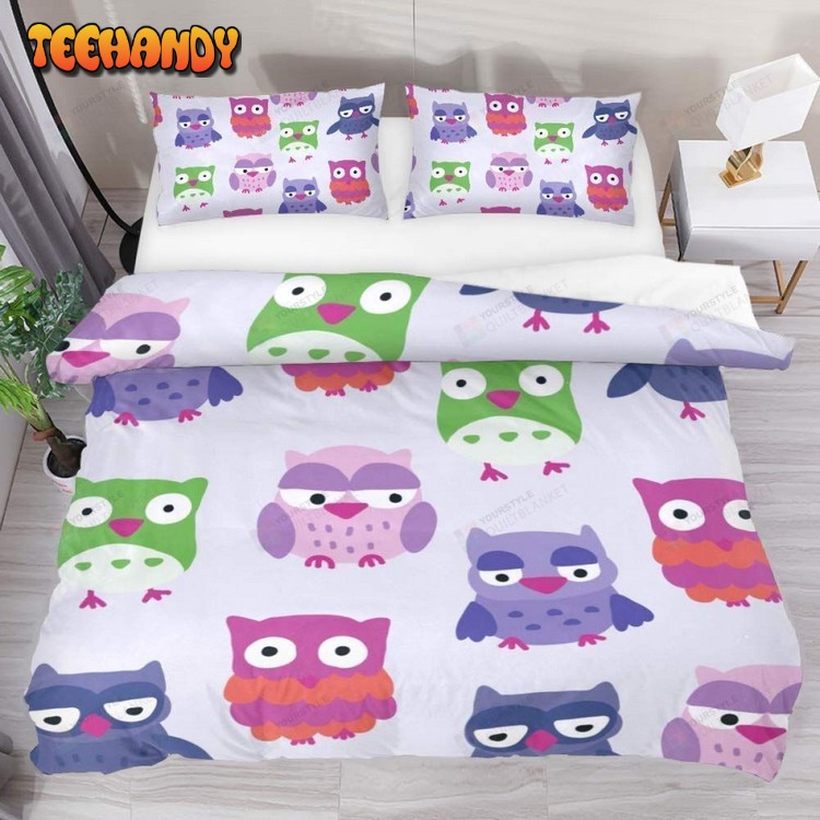 Cute Owl Cartoon Pattern Cotton Comforter Bedding Sets