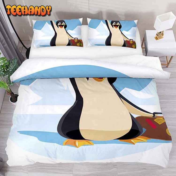 Cute Penguin Holding A Suitcase Cartoon Illustration Bedding Sets