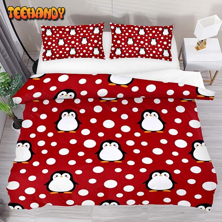 Cute Penguin with Snow Cartoon Dots Pattern Comforter Bedding Sets