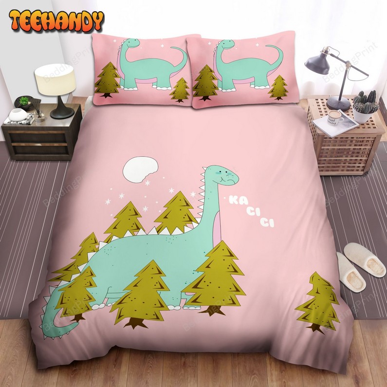 Cute Pink Dinosaur Printed Bedding Set