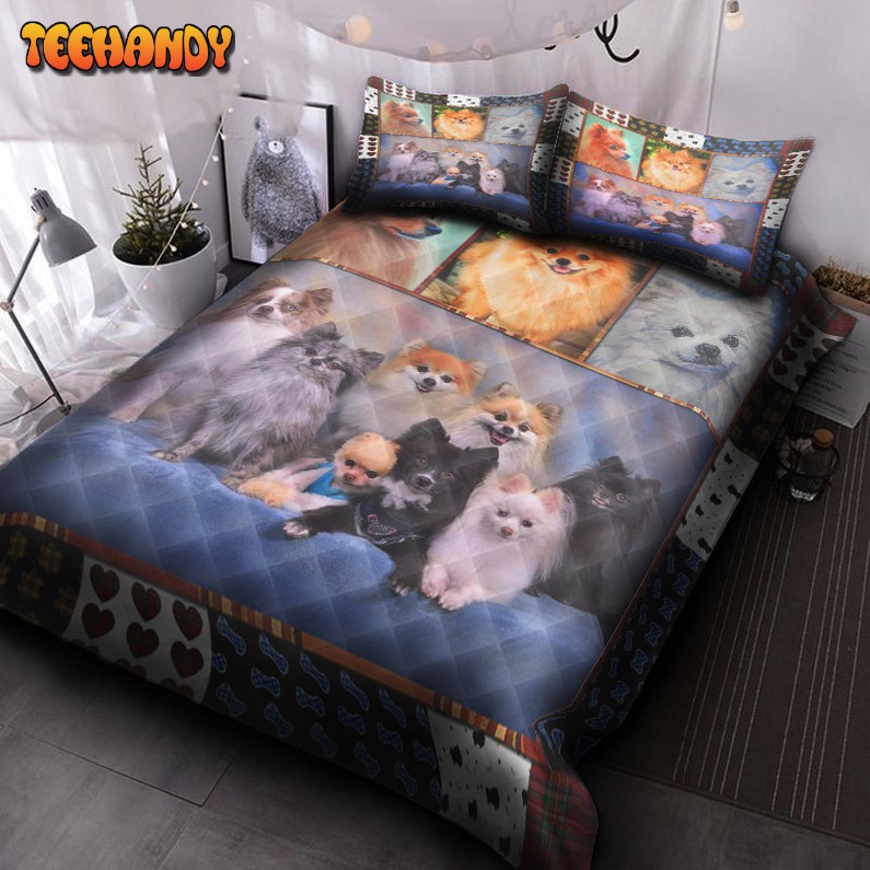 Cute Pomeranian Pets Dog 3d Quilt Bed Set