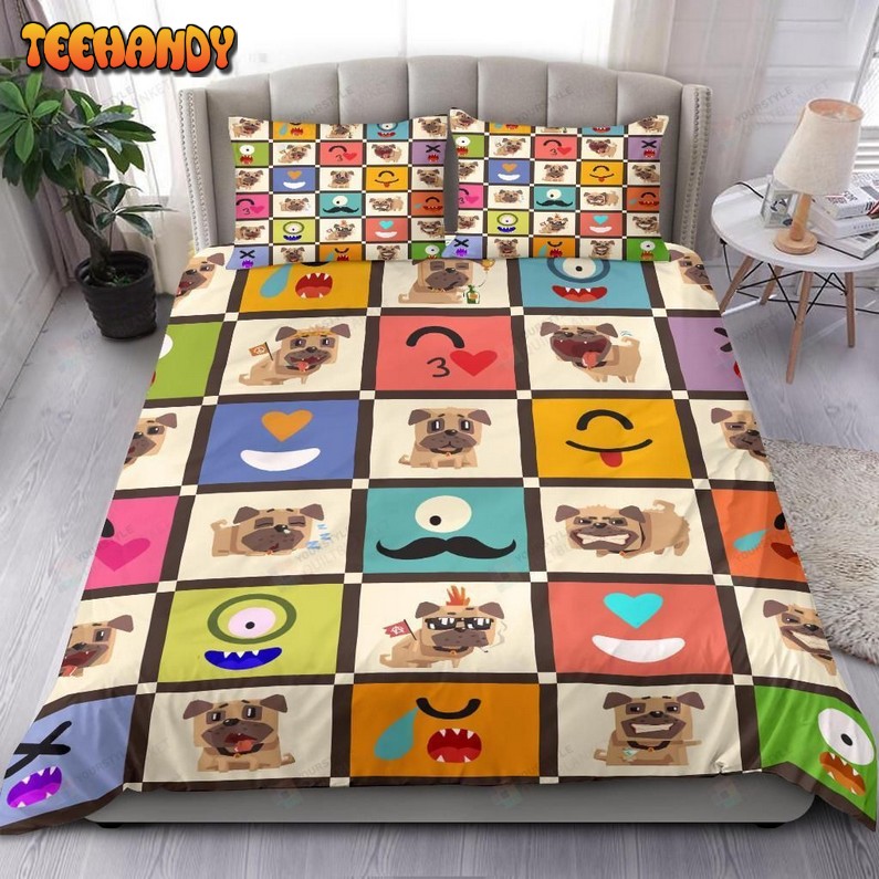 Cute Pug Cartoon Pattern Spread Comforter Bedding Sets