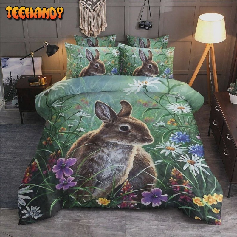 Cute Rabbit In The Flower Field Bed Sheets Duvet Cover Bedding Sets