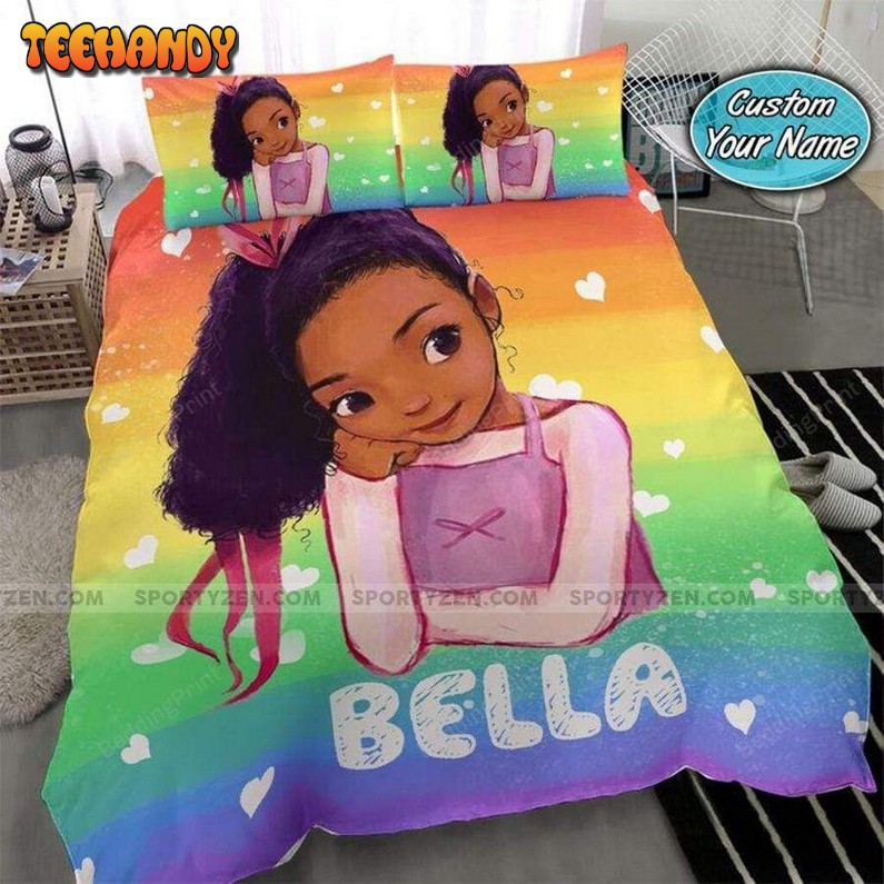 Cutest Black Girl Rainbow Color Custom Name Bedding Set