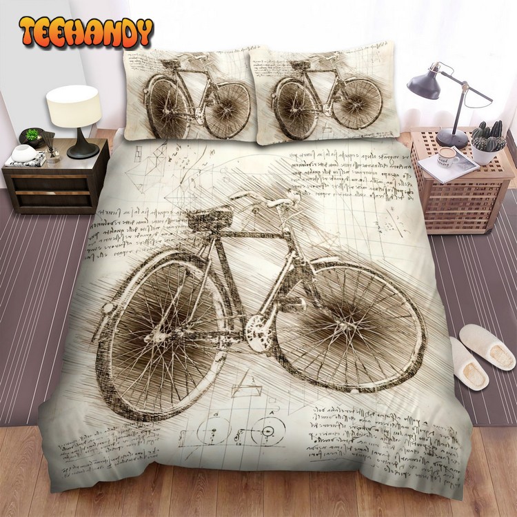 Da Vinci Inspired Sketches Bicycle Side View Duvet Cover Bedding Sets