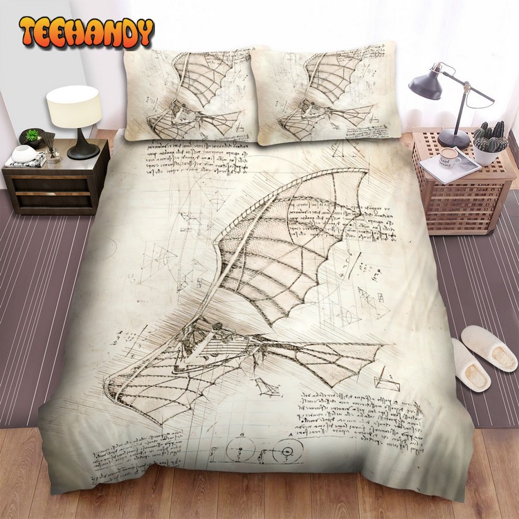 Da Vinci Inspired Sketches Flying Machine Duvet Cover Bedding Sets