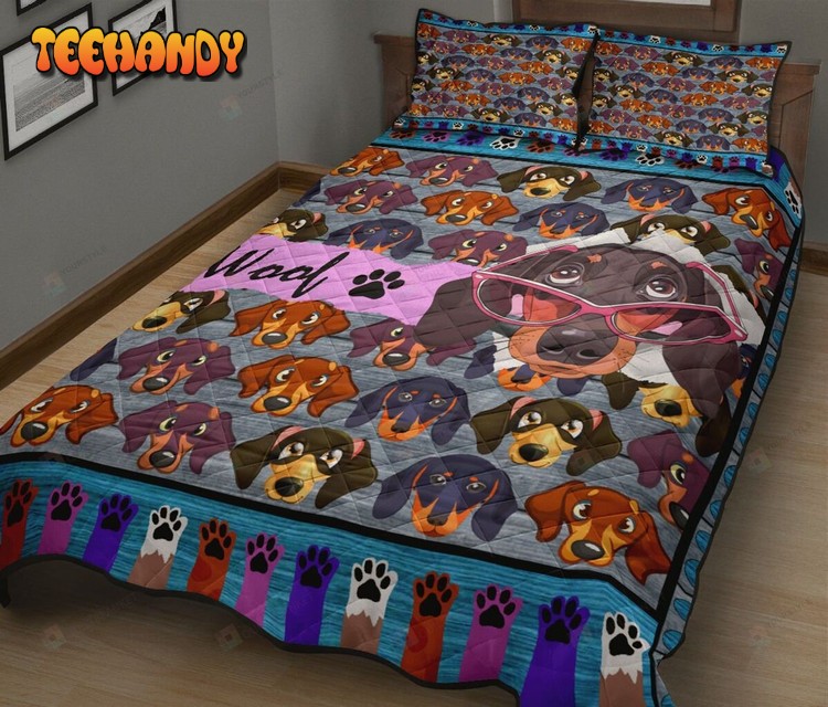 Dachshund Dogs Cartoon Pattern Quilt Bedding Set