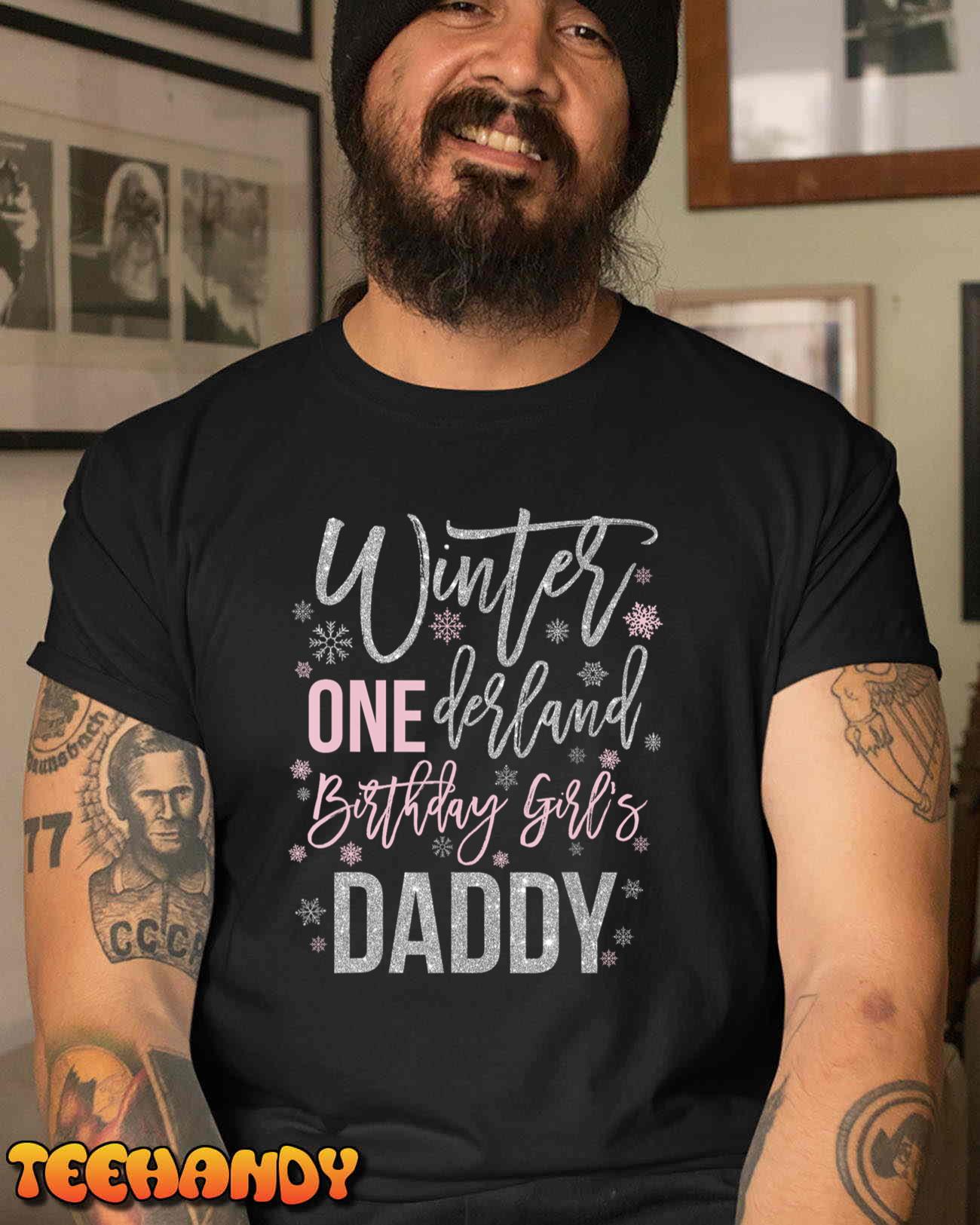 Daddy Pink Winter Onederland 1st Birthday Snowflake Matching T-Shirt