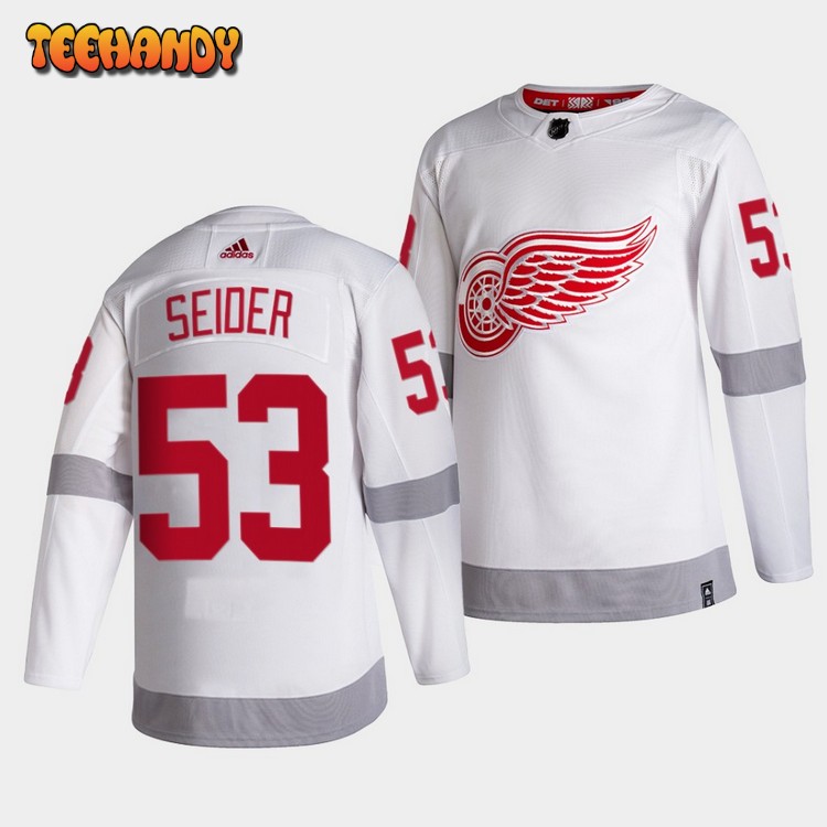 Detroit Red Wings Moritz Seider 2021 Reverse Retro White Jersey