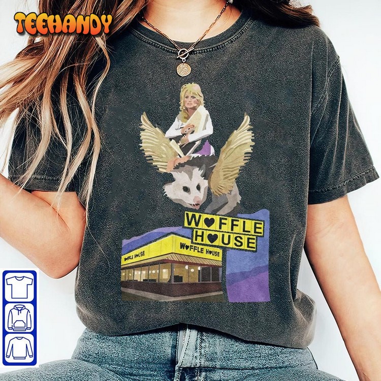 Dolly Parton Riding a Winged Possum Over Waffle-House Retro Shirt, Sweatshirt