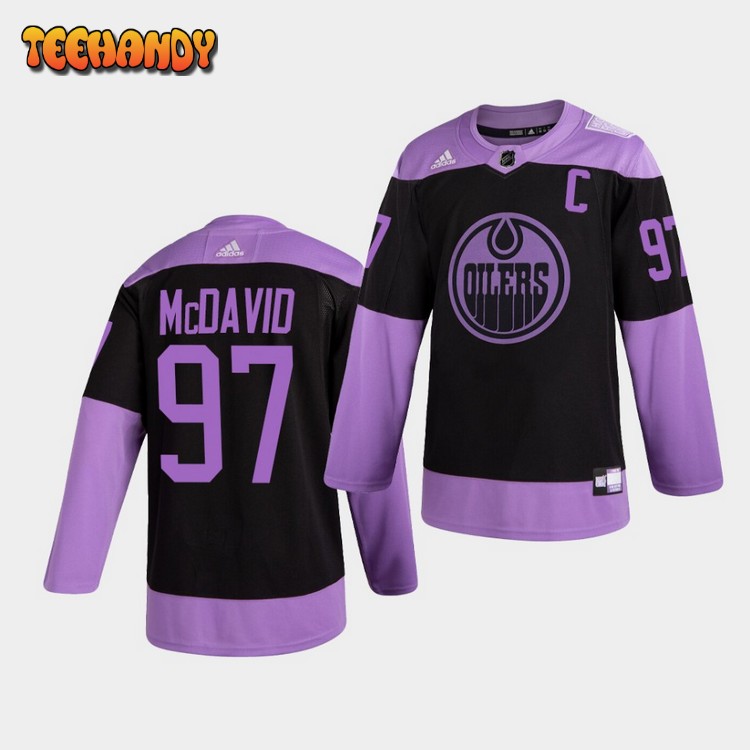Edmonton Oilers Connor McDavid HockeyFightsCancer Purple Jersey