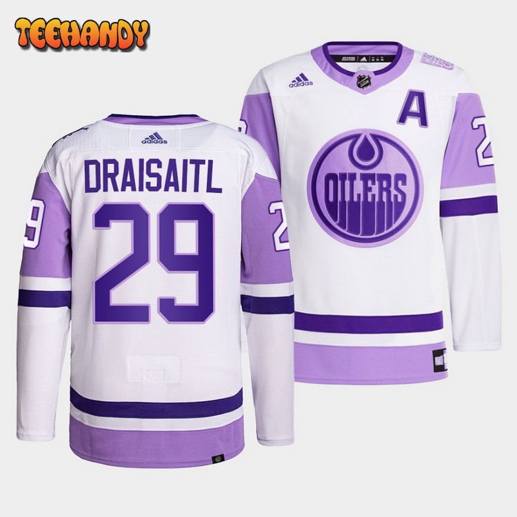 Edmonton Oilers Leon Draisaitl HockeyFightsCancer White Jersey